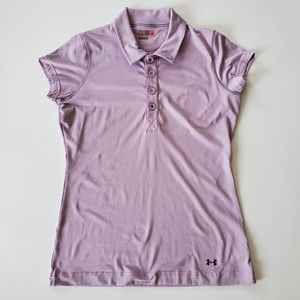 Under Armour Fitted Golf Polo Shirt Lavender Knit Short Sleeve Pullover